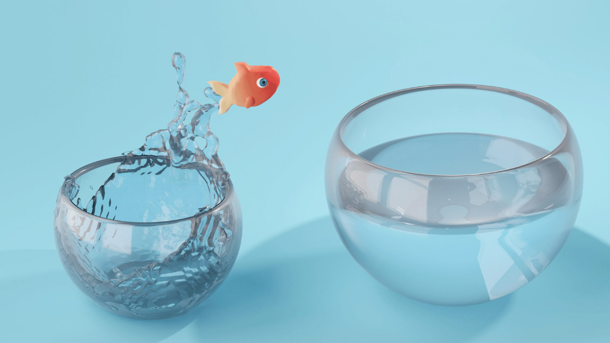 Fish jumping out of bowl